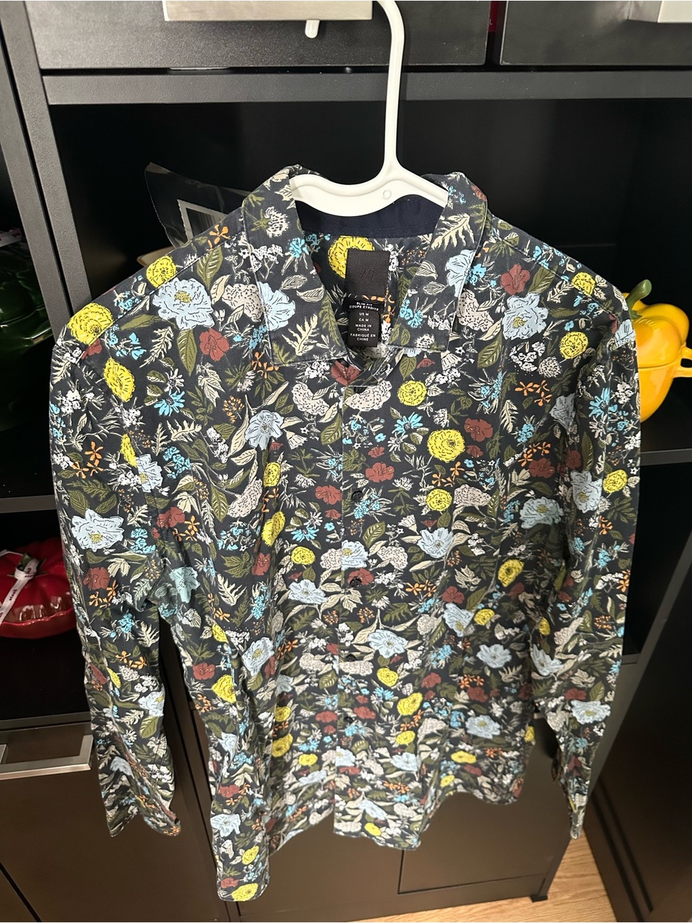H&M Black Floral Button-Down Shirt with Multicolor Blooms